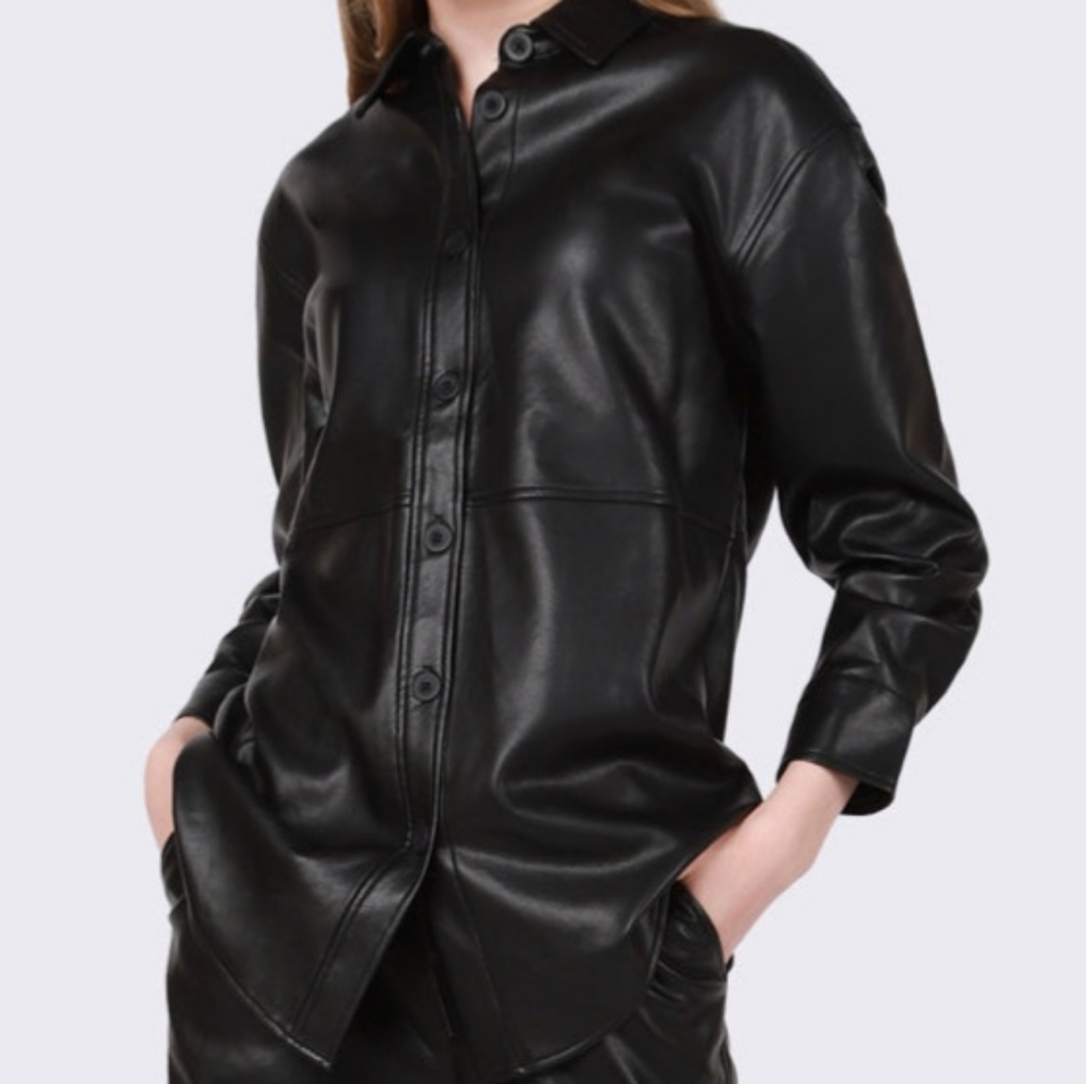 Black tape faux leather jacket